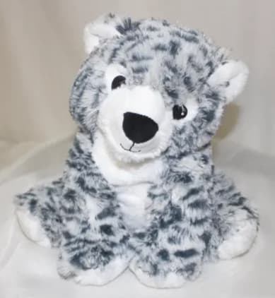 Plush gray-and-white stuffed tiger sitting upright