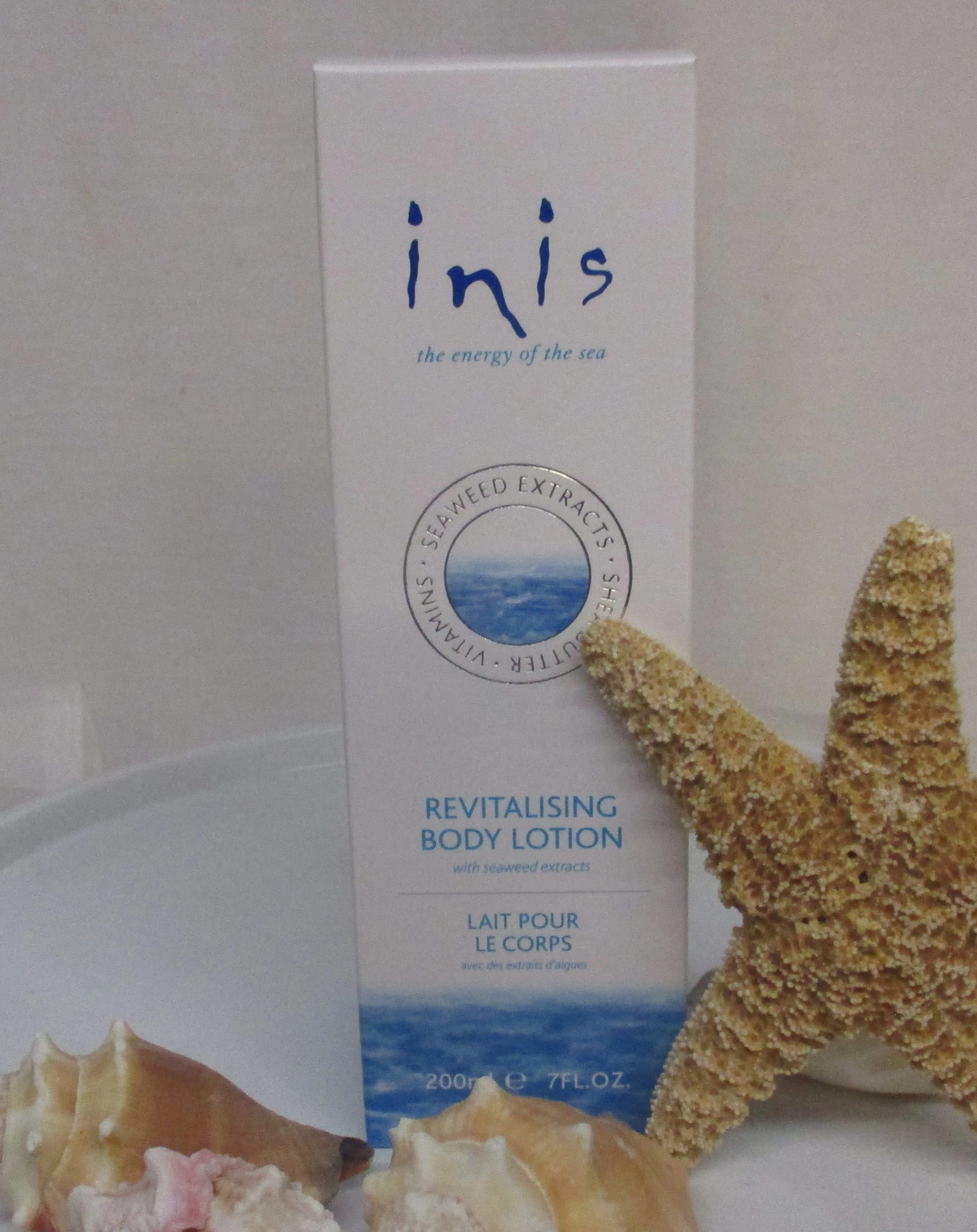Body lotion box with seashells and a starfish