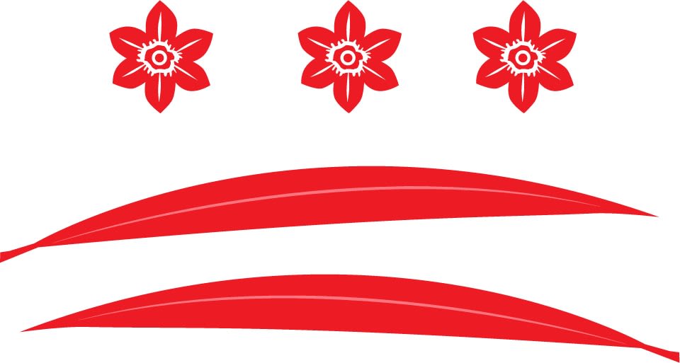 Red floral logo with three flower icons and two curved red swooshes on white