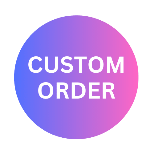 Round gradient badge with the words CUSTOM ORDER in white text