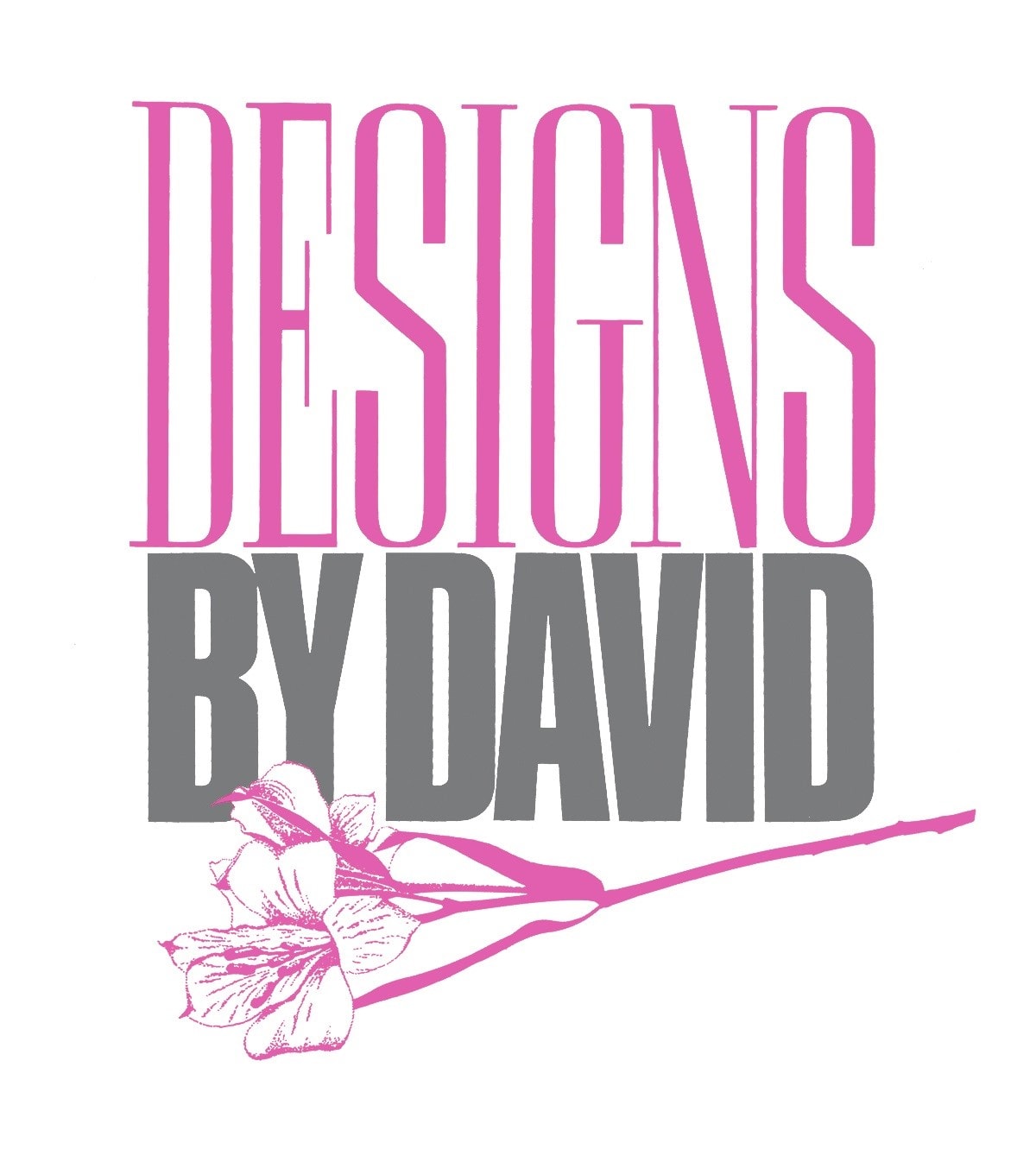 Graphic reading "DESIGNS BY DAVID" with a pink flower illustration