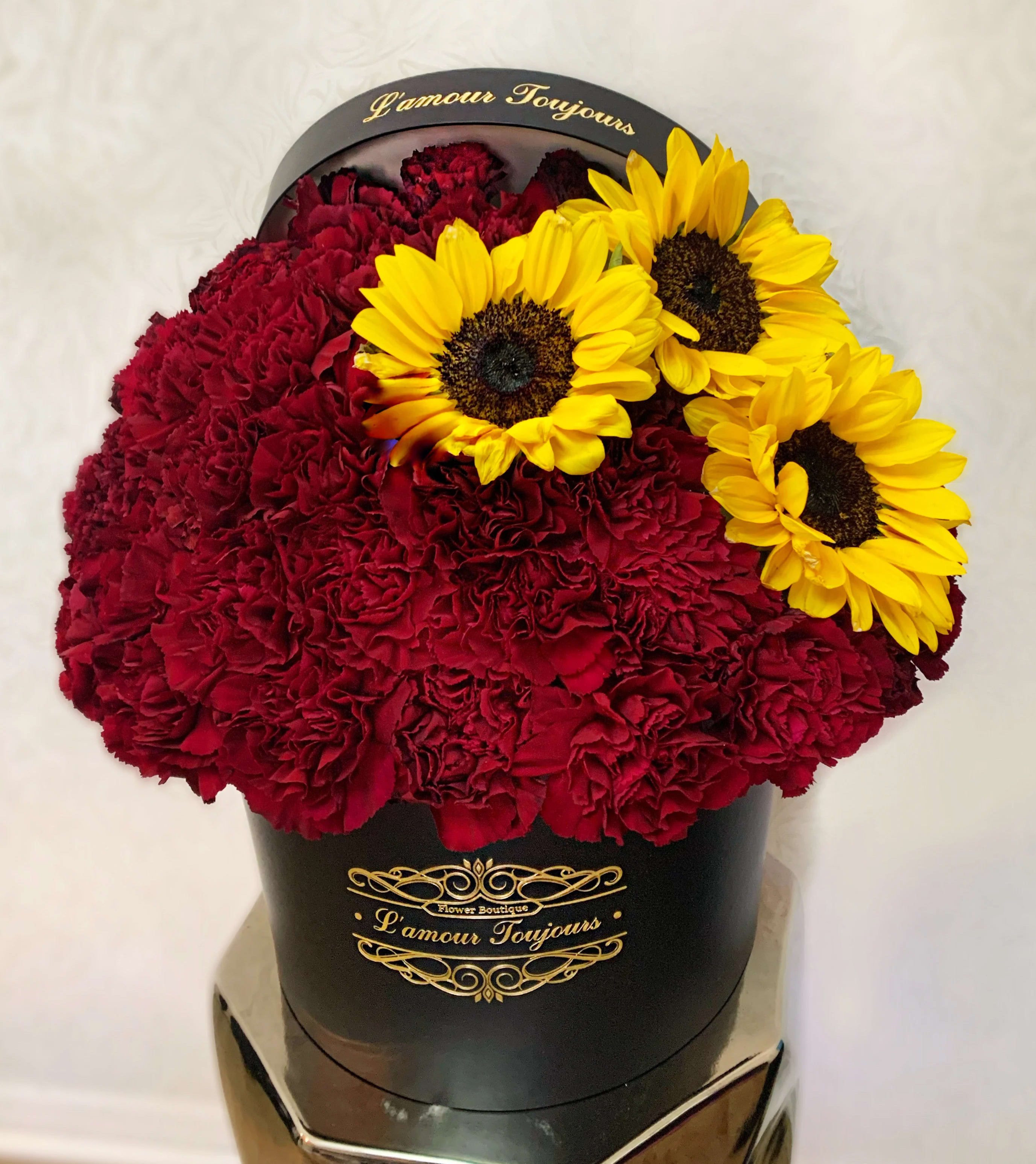 Autumn Signature Box  - Mix of premium carnations and sunflowers in our Signature Box