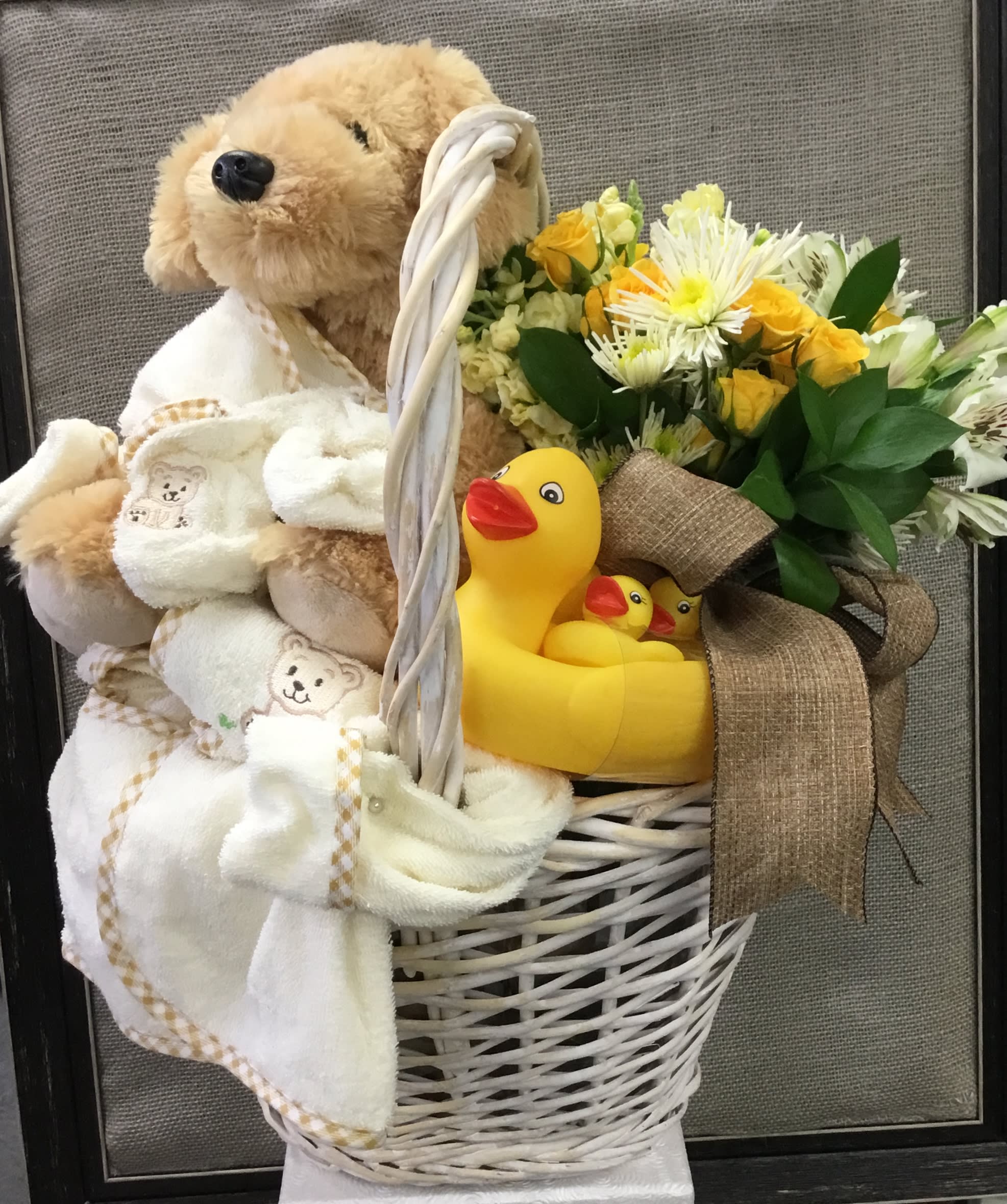 Bath Bundle - Bath robe, slippers, rubber ducks, and flowers