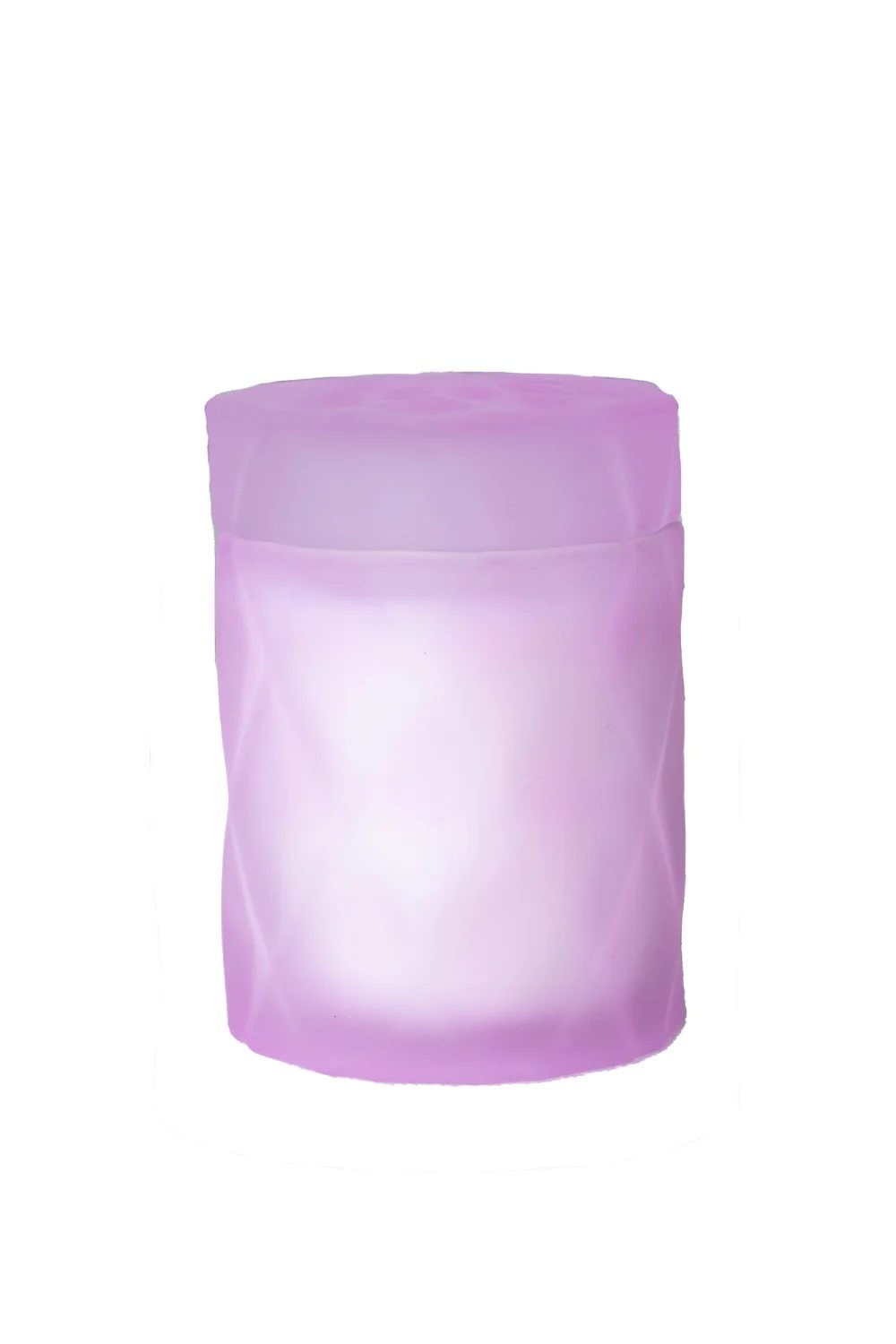 Lavender cylindrical candle in a translucent holder