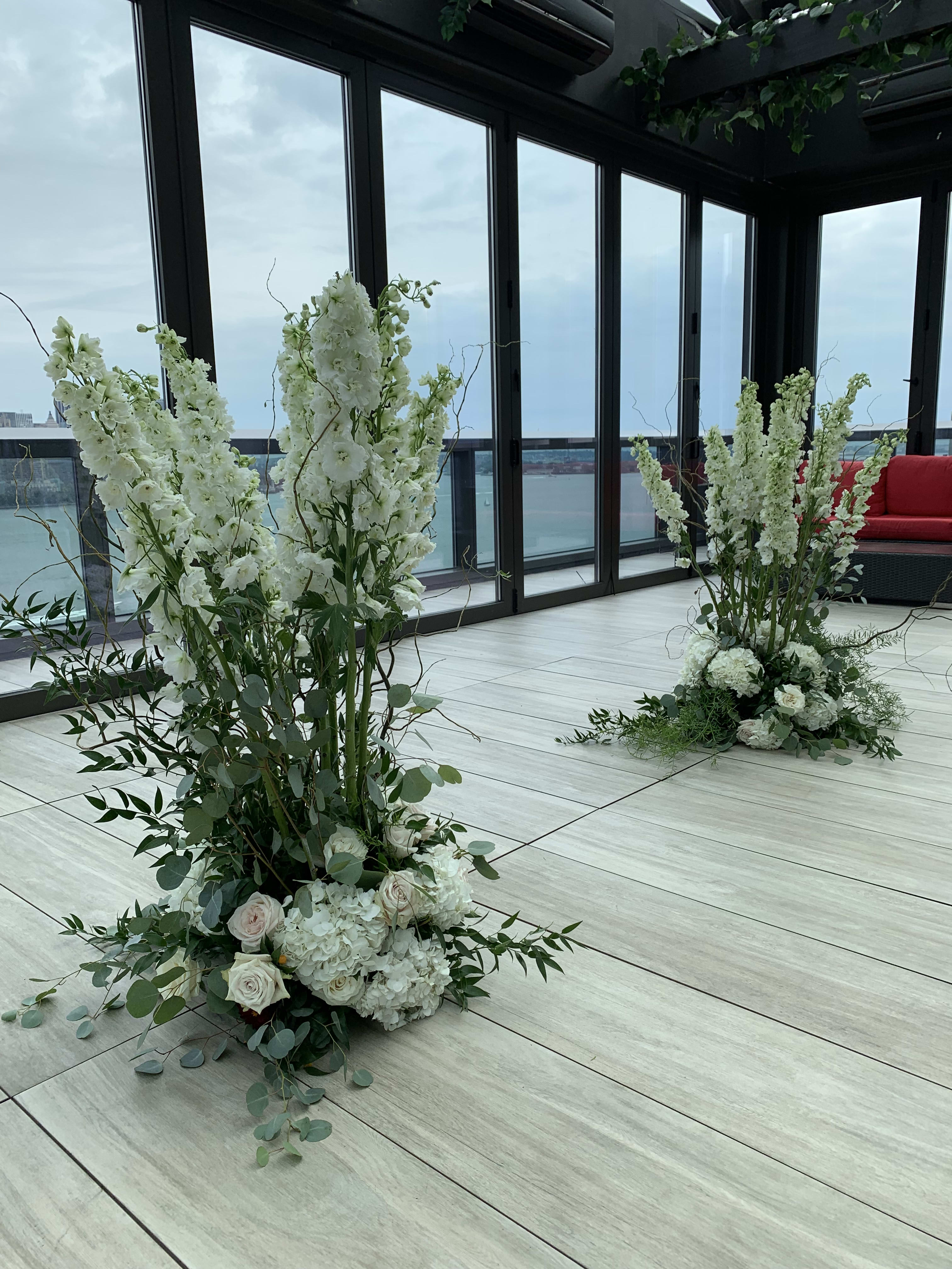Wedding Ceremony Floral Aisle-lands (Islands) - Wedding Ceremony Floral Aisle-lands (Islands) are perfect for framing your wedding ceremony space whether intimate or grand. Sold individually but best as a pair. Can also be used to frame the length of your aisle-land. 4 feet in height