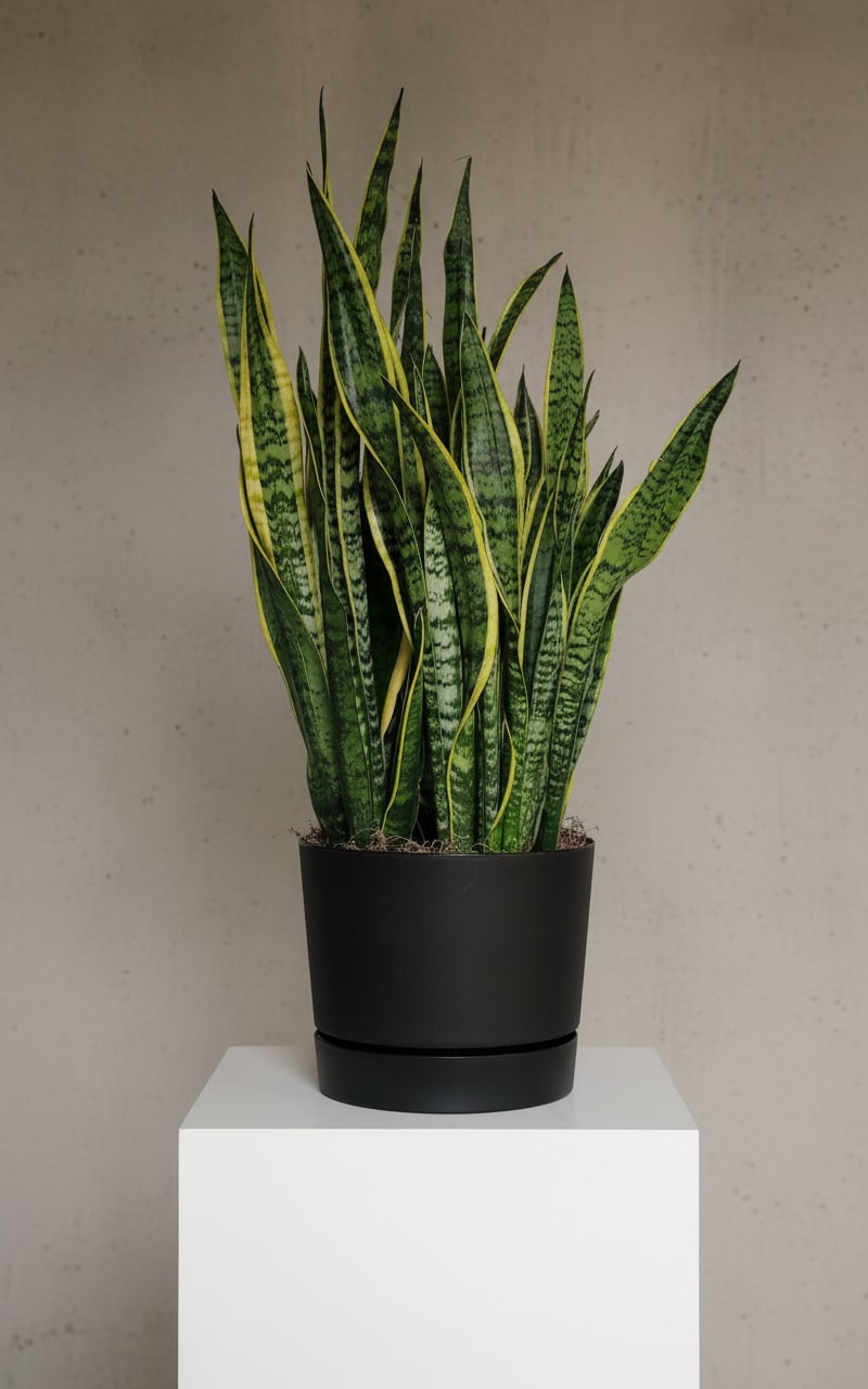 Potted Sansevieria - Sansevieria are easy to care for, requiring very little water, light, and attention. These plants are also known for their air purifying qualities. This plant will be potted into a cameo container, which has a drip tray built in for easy watering. These containers are made locally in Applecreek, Ohio.   