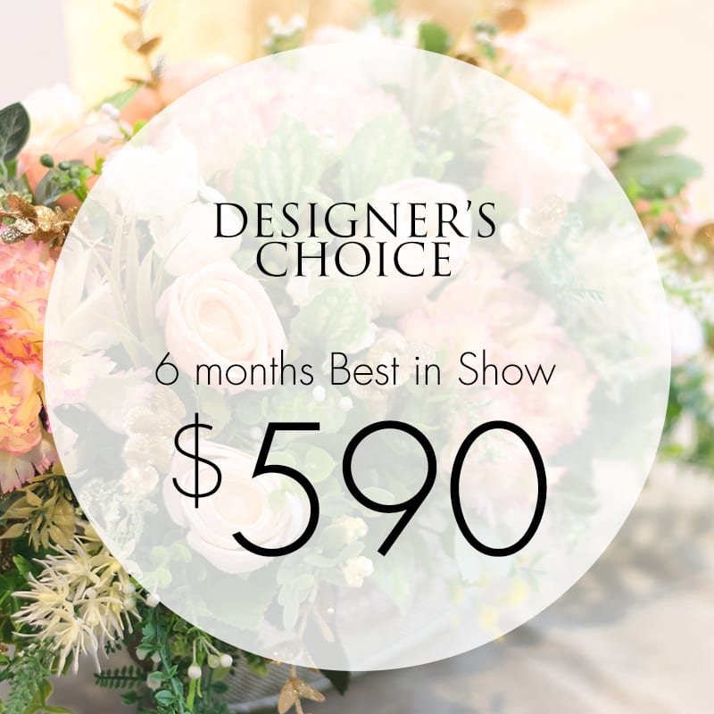 Designer’s choice floral arrangement with a $590 price overlay