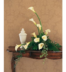 WHITE CALLA LILY CREMATION URN ARRANGEMENT  [TT-ARLCALLA] - WHITE CALLA LILY CREMATION URN ARRANGEMENT BY TWIN TOWERS FLORIST IN ARLINGTON, VA