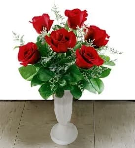 6REDROSES - HALF A DOZEN PREMIUM RED ROSES ARRANGED IN CEMETERY APPROVED CONTAINER