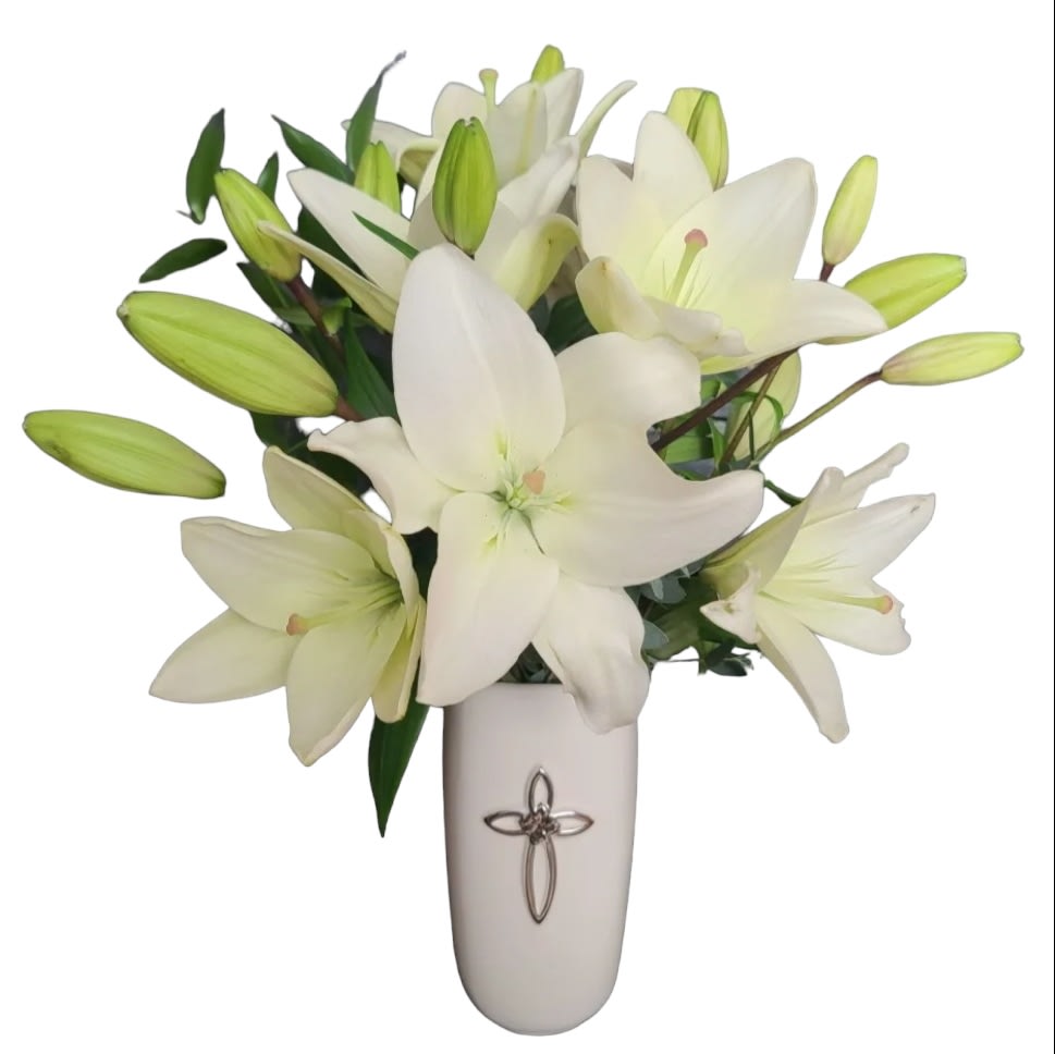 Faithful Blessings  - So many blooms in this arrangement of white lilies. 