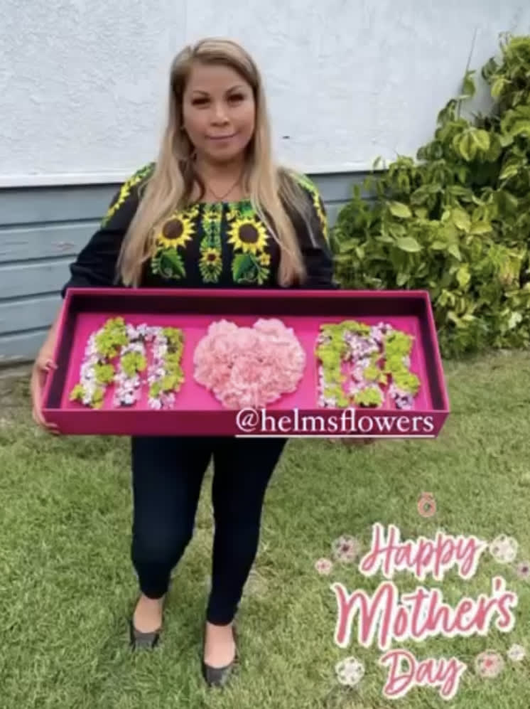 MOMBOX 1 - this amazing mom box, is sure to wow mom, to embrace in gratefulness all what they fulfill in our lives, they deserve to be treated like the royalty they are. light pink Colombian high quality carnations, green hydrangea, pink/ white dianthus flower. our most signature mom box