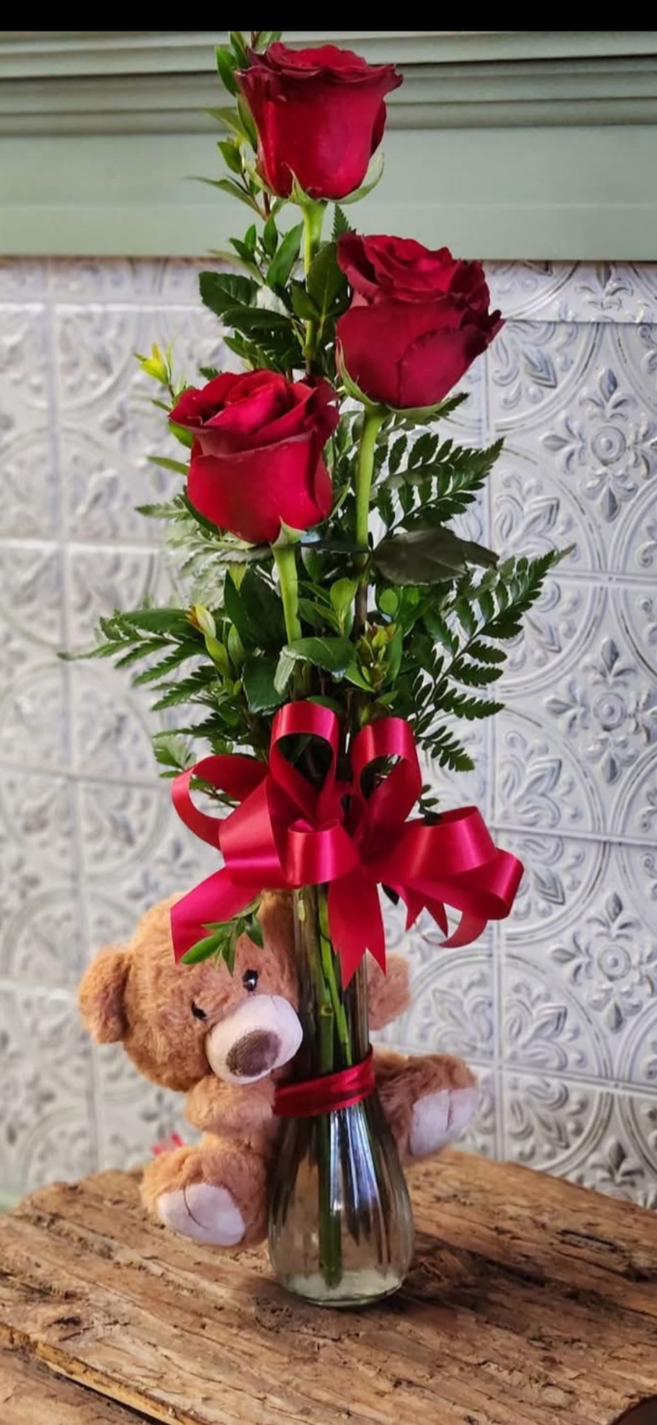 Send A Hug - Send A Hug gift set includes a 3 rose bud vase plus a small stuffed bear. It’s a great way to deliver a hug when you can’t be there. 