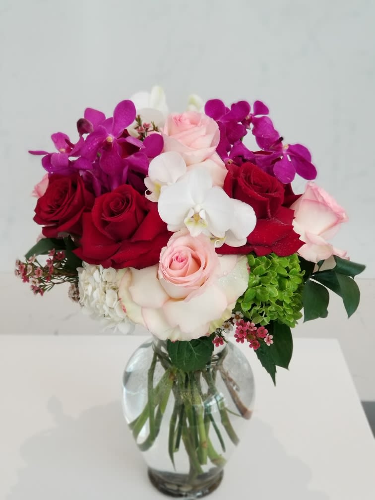 Valerie - Beautiful Arrangement of Red roses, and Pink Roses with Orchids &amp; Hydrangeas  