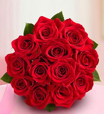 Bouquet of red roses with green leaves