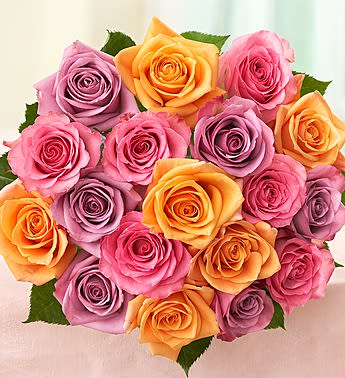 Bouquet of pink, purple, and orange roses