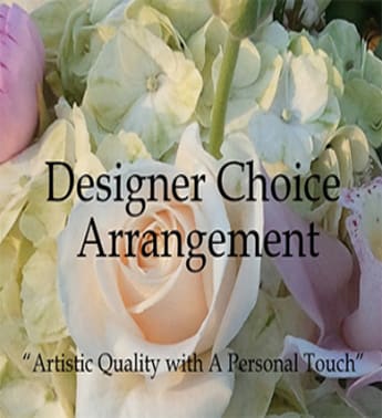 Pastel floral arrangement with a peach rose and pale hydrangeas