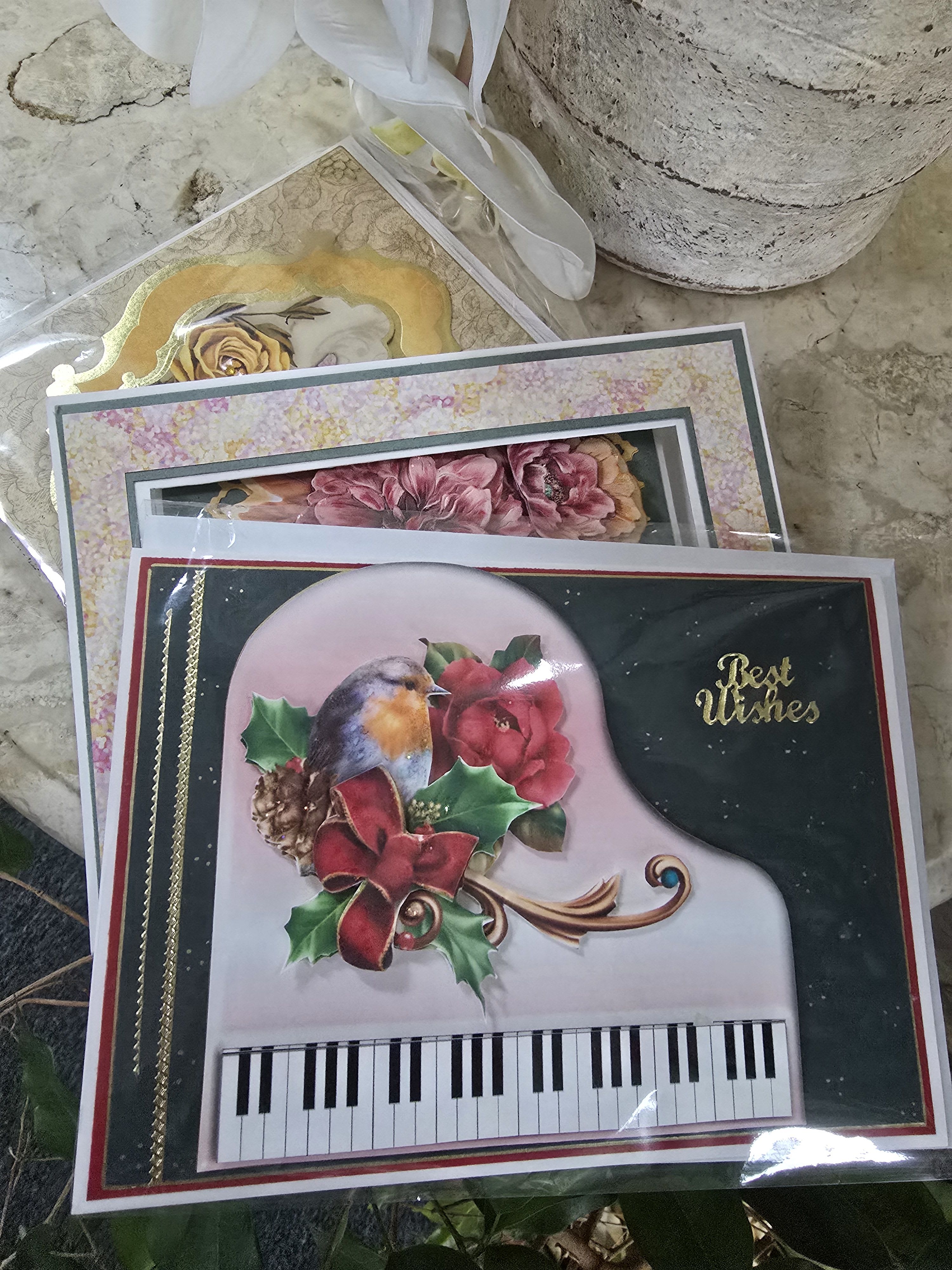 Decorative greeting cards with floral and bird designs