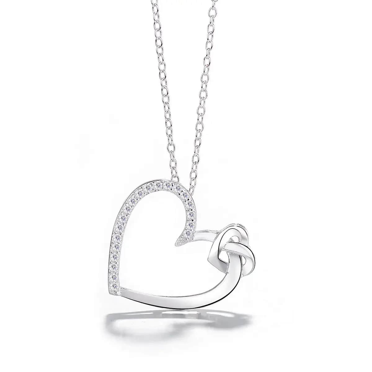 Silver heart pendant necklace with small clear stones