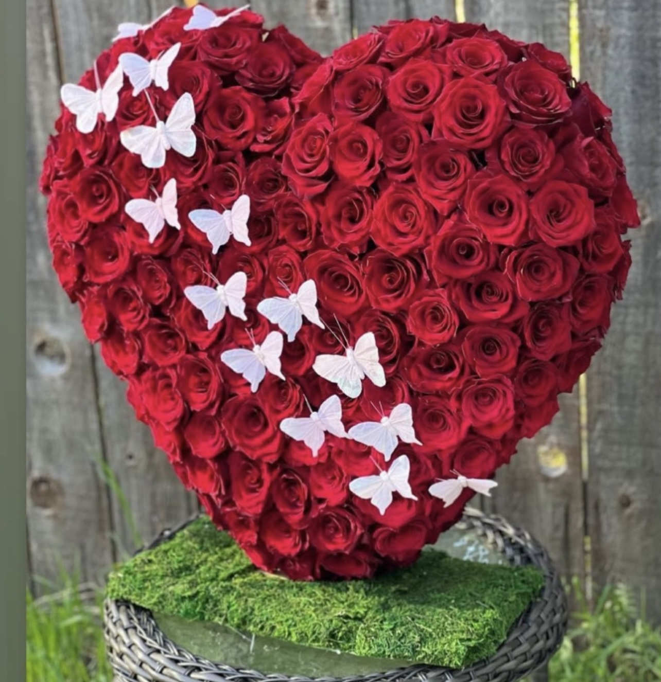 FOLLOW MY KISSES AND GET MY HEART FULL OF ROSES - ALL RED ROSE HEART WITH BUTTERFLIES CRAFTED AND DESIGNED TO STAND OUT