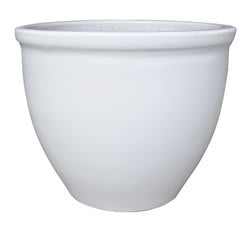 White ceramic planter pot with a wide rim