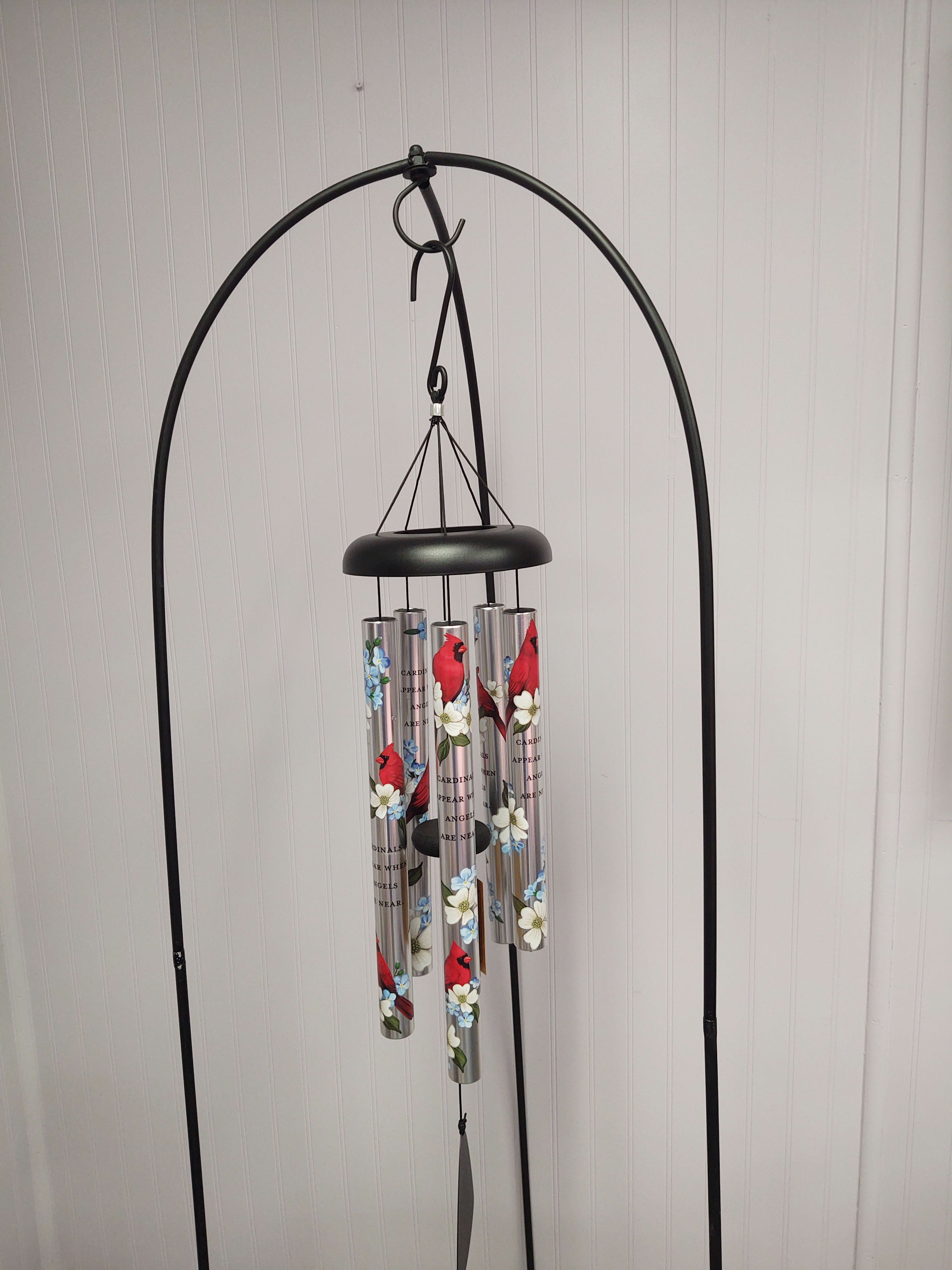 Wind chime by Carson, mostly cardinals - Wind chime with cardinals and blue/white flowers. Stand not included   36" high, stand available for an extra $40