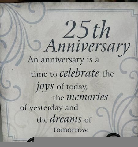 25th Anniversary Ceramic Easel - Ceramic easel 6x6 with 25th anniversary message