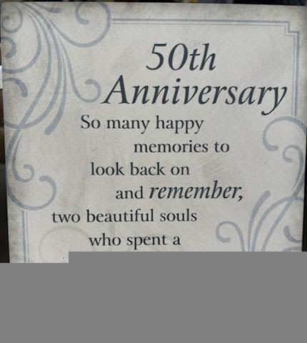 50th Anniversary Ceramic Plaque with Easel - Ceramic plaque, 6x6, with a 50th Anniversary message