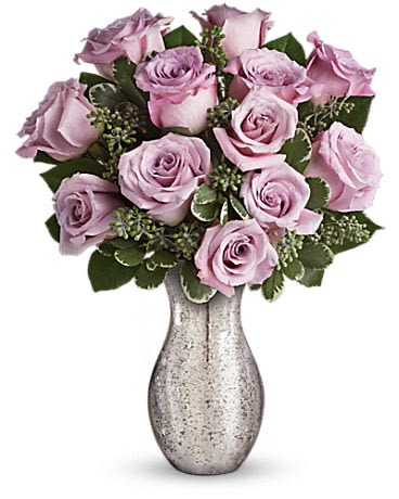 Forever Mine by Teleflora - A sparkling mercury glass vase lends a feeling of vintage romance to one dozen delicate lavender roses. It's a bouquet as timeless as your love -and one she'll always remember!