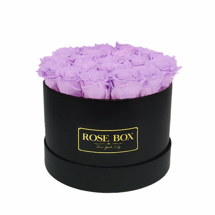 Rose Lavender Box - Each unique and genuine rose is hand-chosen at the peak of perfection and then preserved to maintain the original natural beauty of each unique rose. A luxurious and romantic gift of love and adoration to cherish over time.  Color may vary during bust season. Pink, red, purple or peach