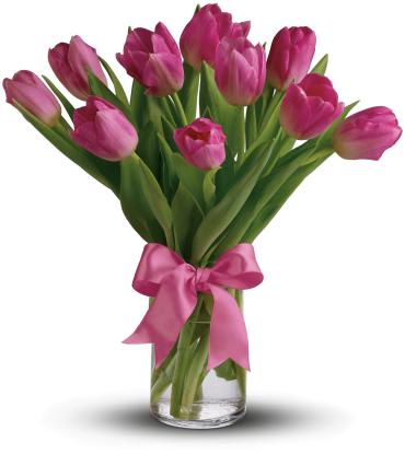 Precious Pink Tulips -   Beautiful and "simply said" light pink tulips are a hip way to show you care.  Ten delicate light pink Tulips arranged in a clear glass vase. 