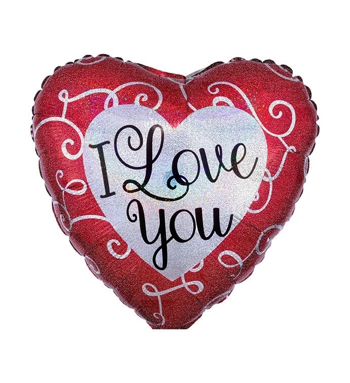 Heart-shaped red balloon with "I Love You" text