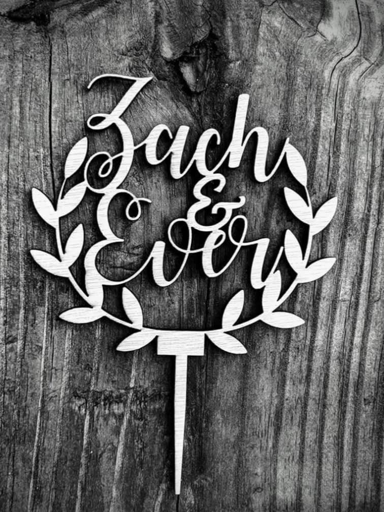 Laser Cut Wood or Acrylic, Wedding Cake Topper, Wreath, Personalized, Custom, Rustic, Country, Party, Couples Names, Bridal Shower, Modern - Laser Cut Wood or Acrylic, Wedding Cake Topper, Wreath, Personalized, Custom, Rustic, Country, Party, Couples Names, Bridal Shower, Modern   *Shipping not included
