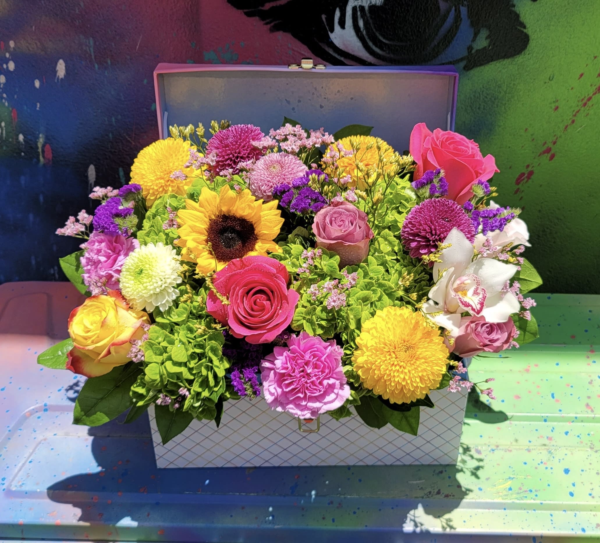 Colorful Love  Chest - Box of mix flowers and greens