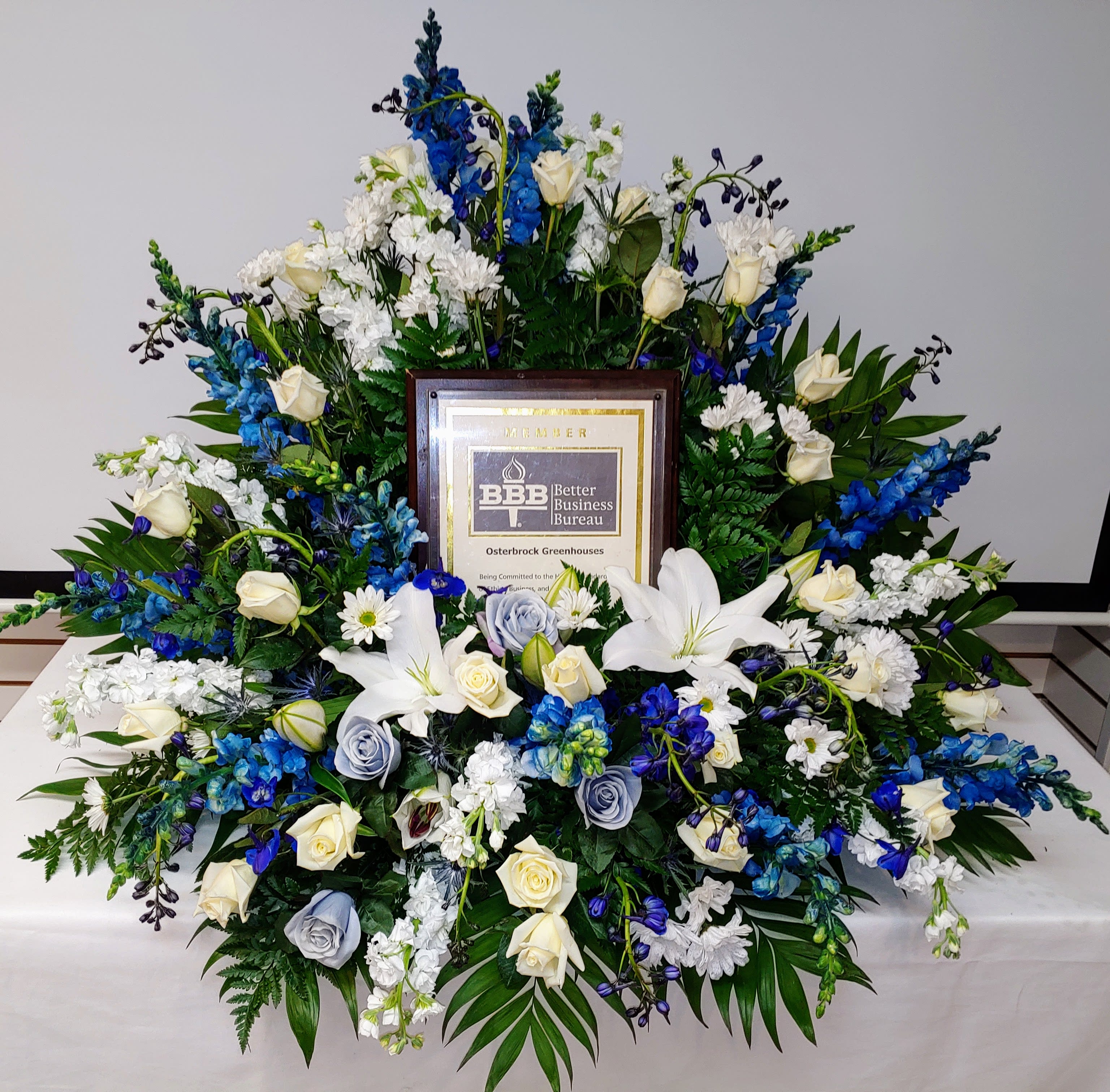 Blue &amp; White Picture Spray - Blue &amp; White Blooms to surround 8 x 10 Photo