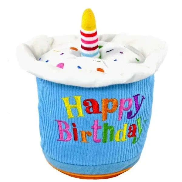 Birthday cupcake-shaped plush with a candle on top