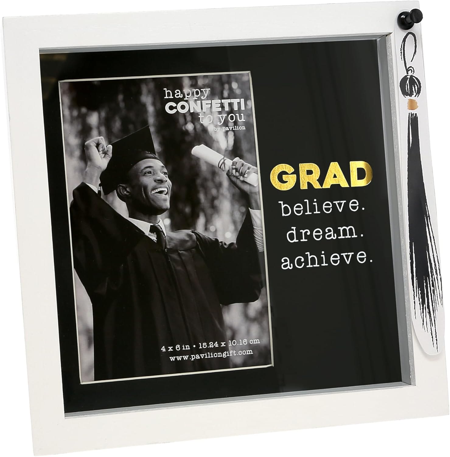 Graduation photo frame with a black insert and gold "GRAD" text