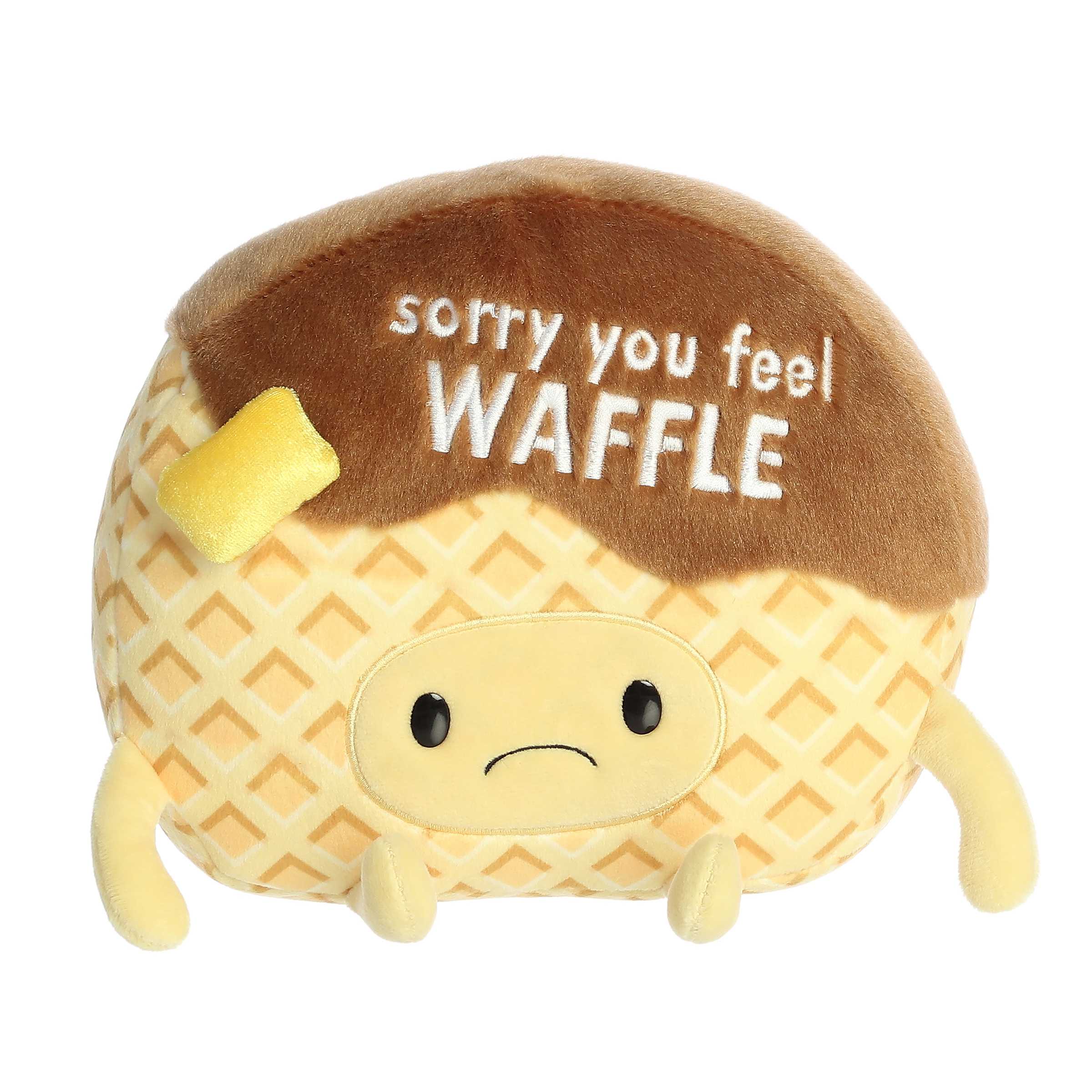 Plush- Sorry You Feel Waffle - An adorable waffle plush and the phrase sorry you feel waffle. With its soft texture and cute, slightly sad expression, this plush is perfect for gifting or adding a little humor to your space. 