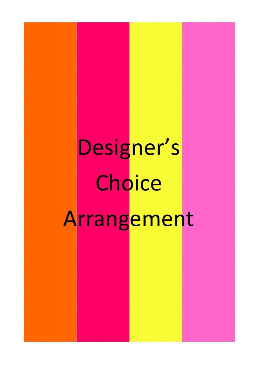 Colorful designer's choice arrangement graphic with vertical orange, pink, yellow, and pink bands