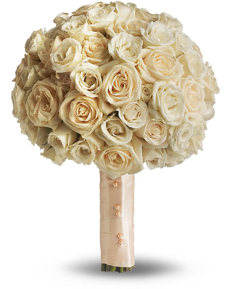 Cream rose bouquet with a satin-wrapped handle