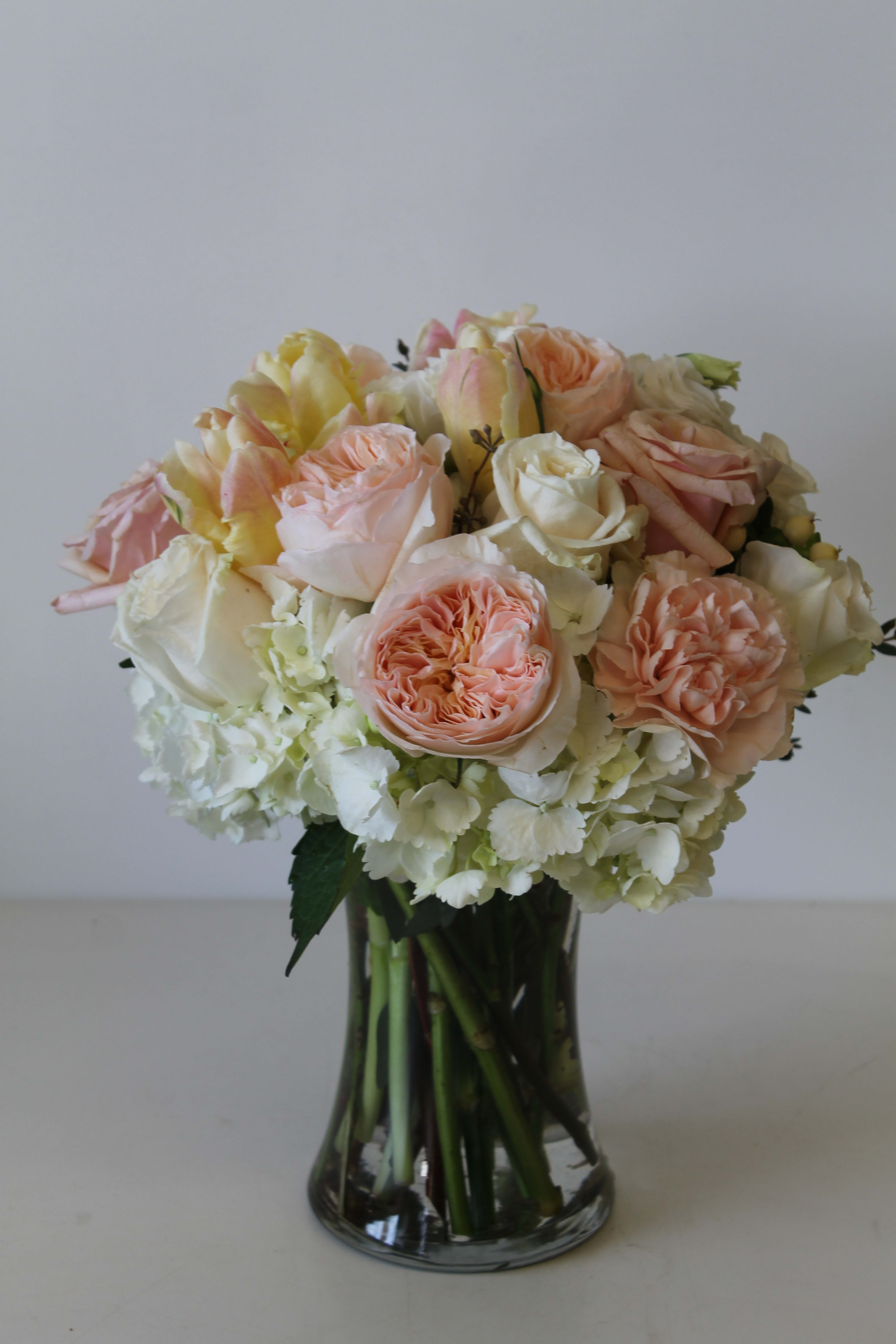 Pretty Bouquet - Hydrangea, Tulips, Garden Rose, Rose