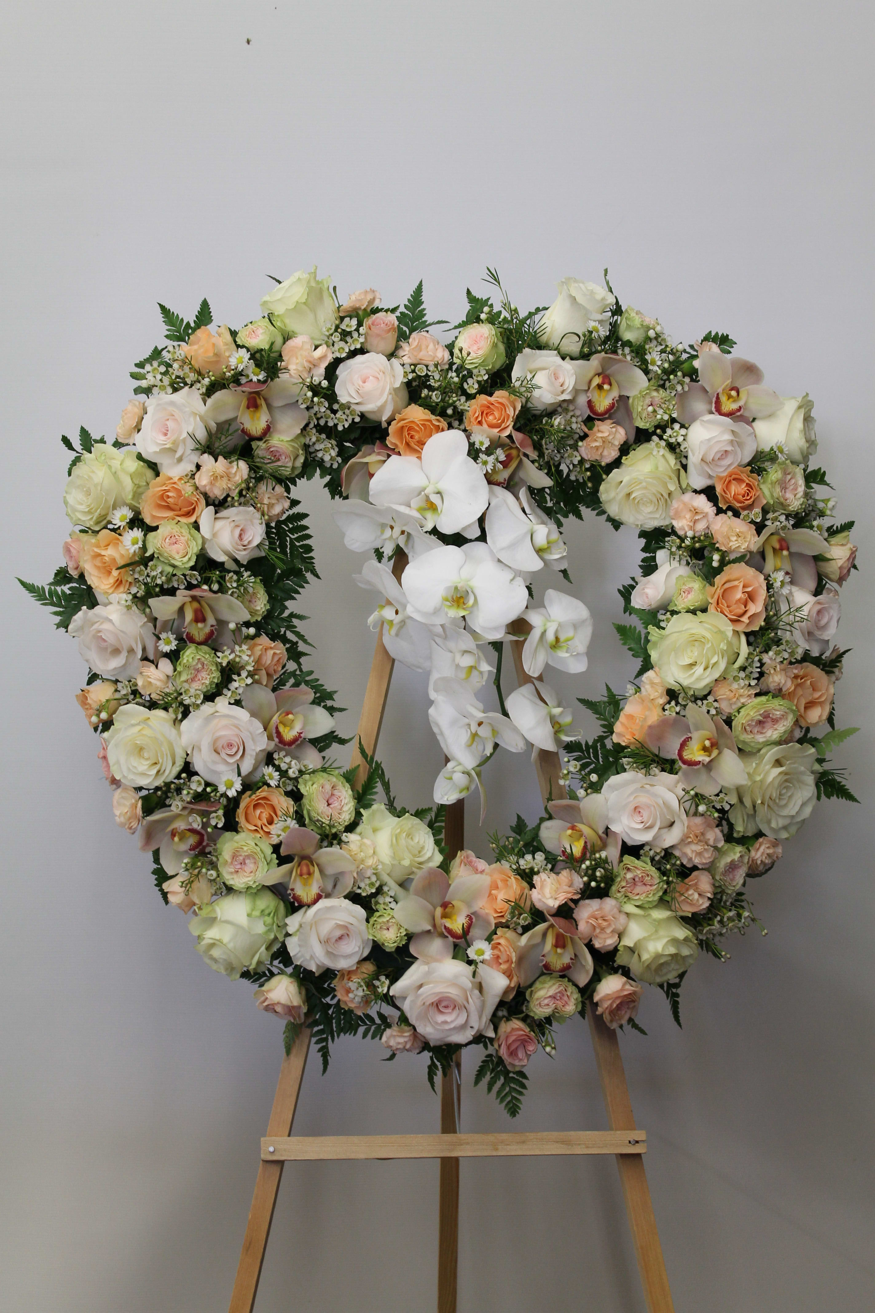 The Heart with Phalaenopsis - Rose, Spray Rose, Mini Carnations, Phalaenopsis Orchids, Cymbidium Orchids, Wax Flowers