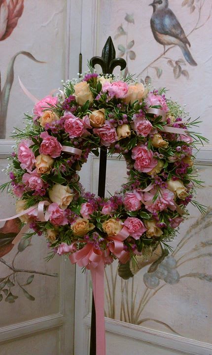 Baby Shower Hanging Wreath - Roses, Carnation, Wax, Babies Breath