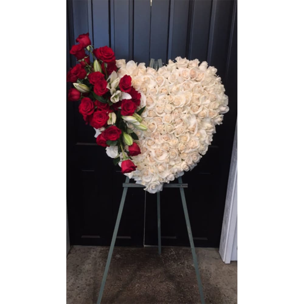 Full Heart - Full heart with white and red roses.