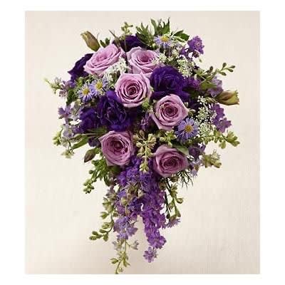 Purple rose bouquet with trailing lavender flowers