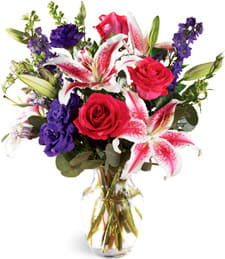 Bright beatiful bouquet  - Red Roses Pink Stargaser 