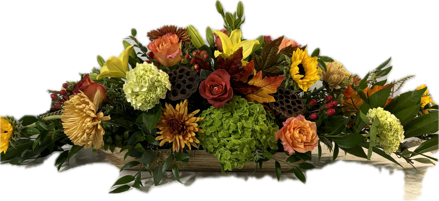 Dough Bowl Centerpiece - Thanksgiving ultimate centerpiece of stunning fall flowers in rustic dough bowl