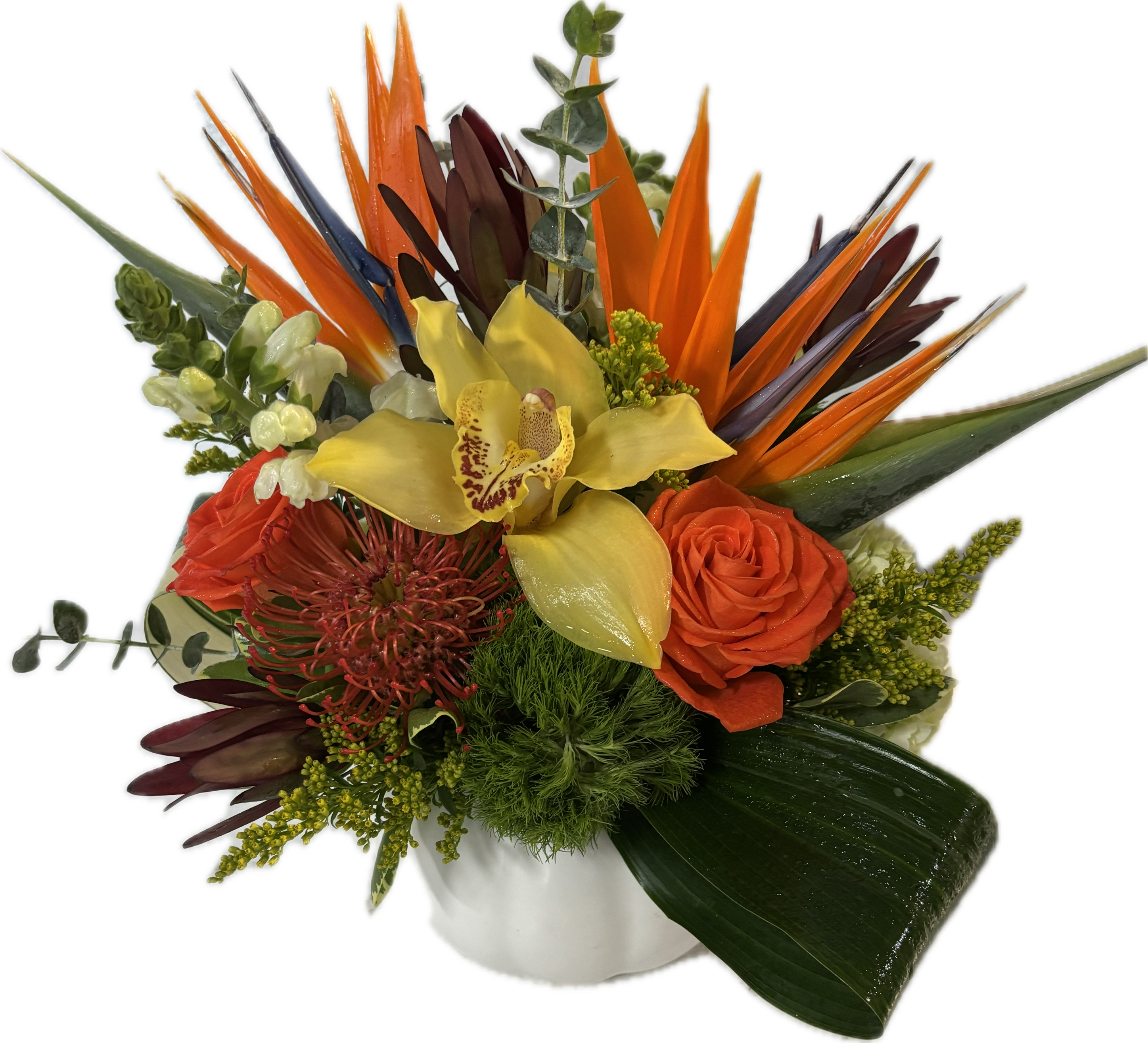 Tropumpkin - White matte ceramic pumpkin filled with our signature tropical flowers