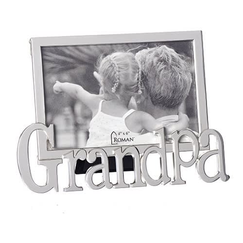 Silver photo frame with the word Grandpa across the bottom