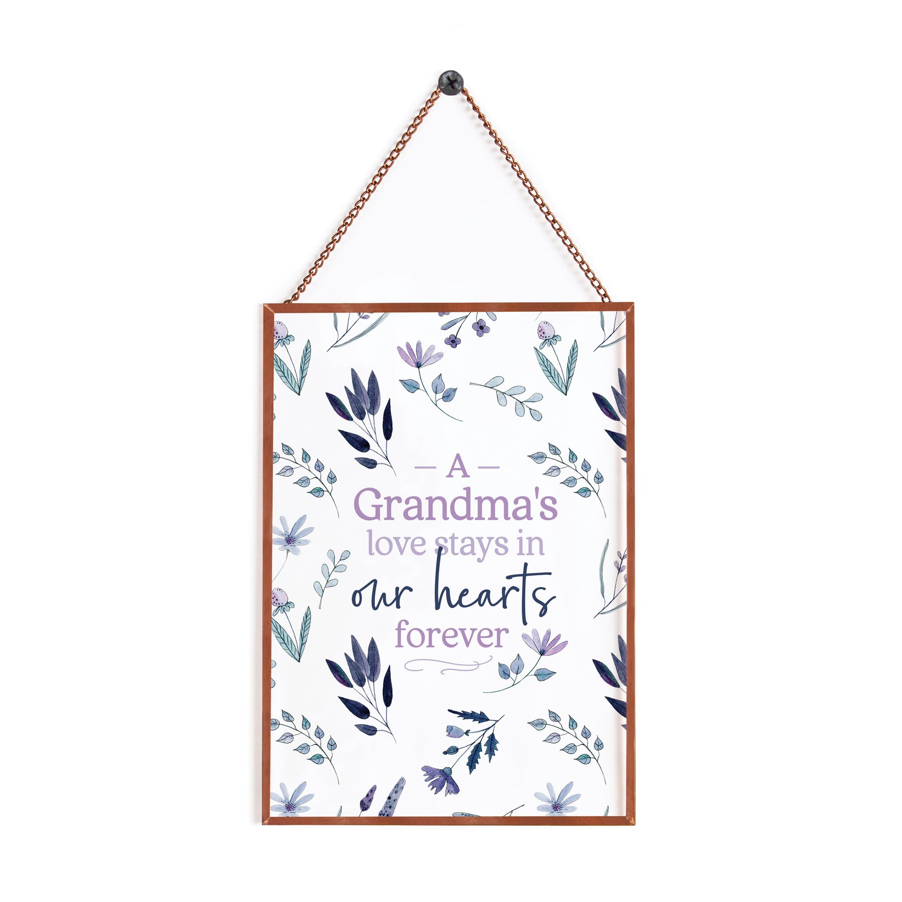 Framed hanging sign with floral pattern and Grandma memorial text