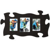 Black puzzle-piece photo frame with three small pictures
